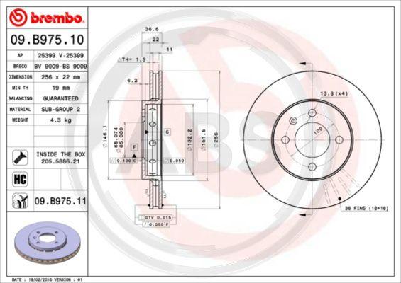 A.B.S. 09.B975.11 - Тормозной диск avtokuzovplus.com.ua