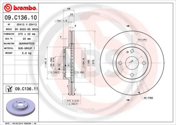 A.B.S. 09.C136.11 - Гальмівний диск autocars.com.ua