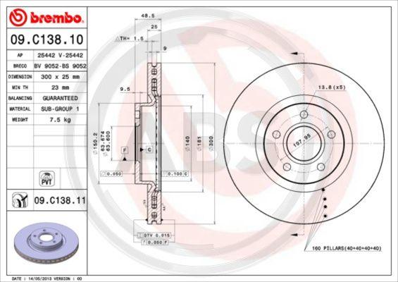 A.B.S. 09.C138.11 - Гальмівний диск autocars.com.ua