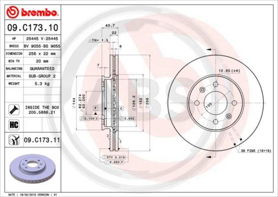 A.B.S. 09.C173.11 - Гальмівний диск autocars.com.ua