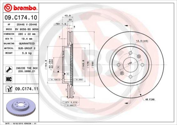 A.B.S. 09.C174.11 - Гальмівний диск autocars.com.ua