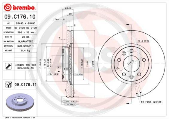 A.B.S. 09.C176.11 - Гальмівний диск autocars.com.ua