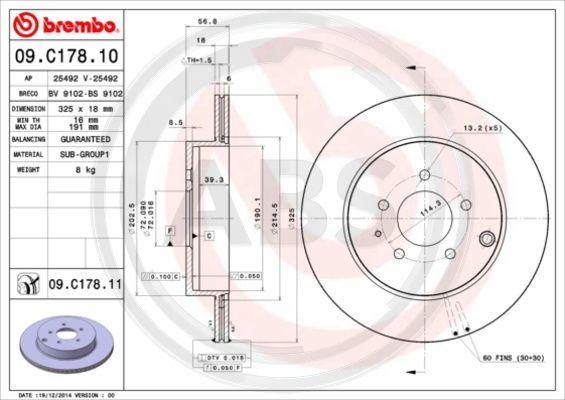 A.B.S. 09.C178.11 - Гальмівний диск autocars.com.ua