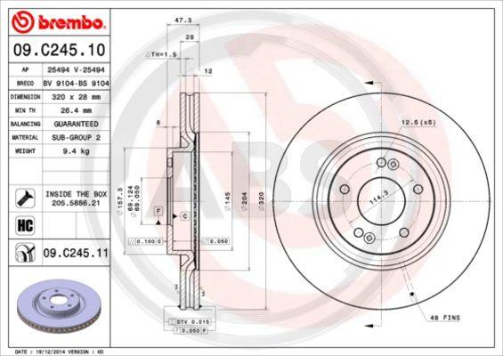 A.B.S. 09.C245.11 - Гальмівний диск autocars.com.ua