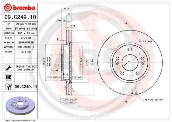 A.B.S. 09.C249.11 - Гальмівний диск autocars.com.ua