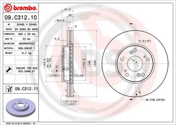 A.B.S. 09.C312.11 - Гальмівний диск autocars.com.ua