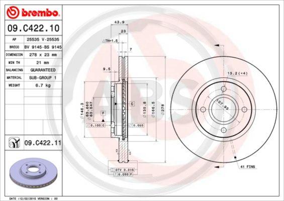 A.B.S. 09.C422.11 - Тормозной диск avtokuzovplus.com.ua