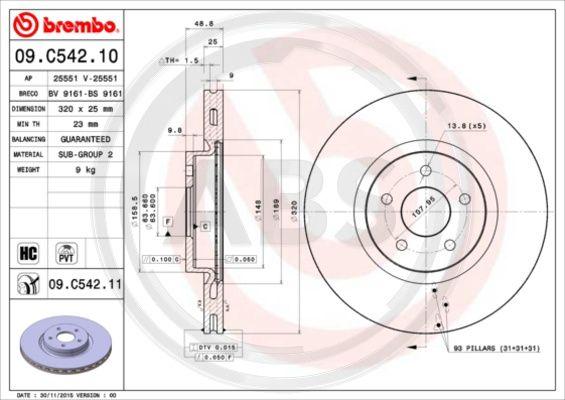 A.B.S. 09.C542.11 - Гальмівний диск autocars.com.ua