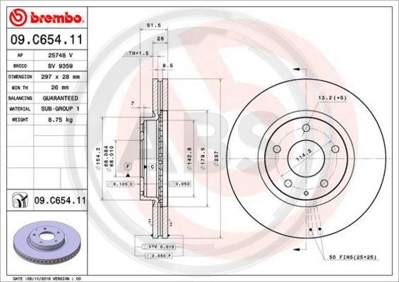 A.B.S. 09.C654.11 - Гальмівний диск autocars.com.ua