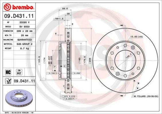 A.B.S. 09.D431.11 - Гальмівний диск autocars.com.ua