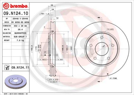 A.B.S. 09.N124.11 - Гальмівний диск autocars.com.ua