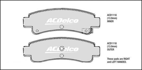 ACDelco ACD1118 - Гальмівні колодки, дискові гальма autocars.com.ua
