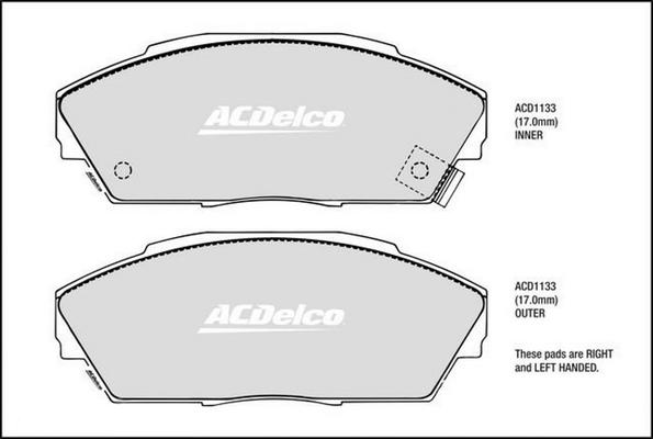ACDelco ACD1133 - Гальмівні колодки, дискові гальма autocars.com.ua