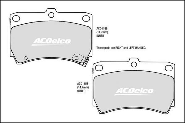 ACDelco ACD1158 - Гальмівні колодки, дискові гальма autocars.com.ua
