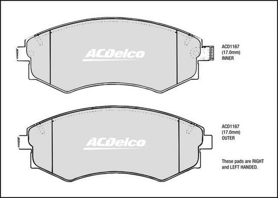 ACDelco ACD1167 - Тормозные колодки, дисковые, комплект avtokuzovplus.com.ua