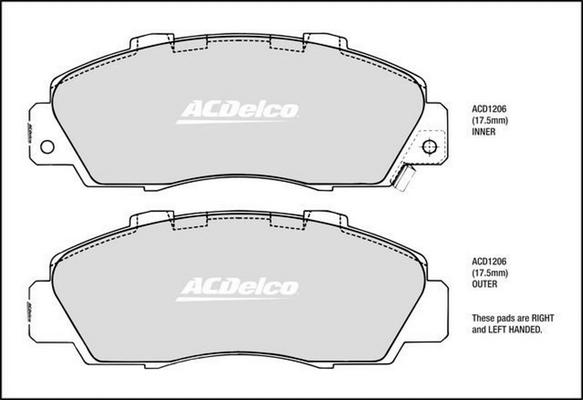 ACDelco ACD1206 - Гальмівні колодки, дискові гальма autocars.com.ua