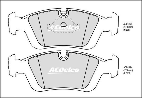 ACDelco ACD1224 - Гальмівні колодки, дискові гальма autocars.com.ua