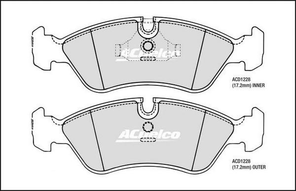 ACDelco ACD1228 - Гальмівні колодки, дискові гальма autocars.com.ua