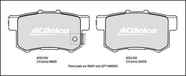 ACDelco ACD1230 - Гальмівні колодки, дискові гальма autocars.com.ua