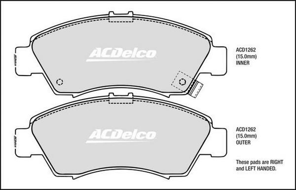 ACDelco ACD1262 - Гальмівні колодки, дискові гальма autocars.com.ua
