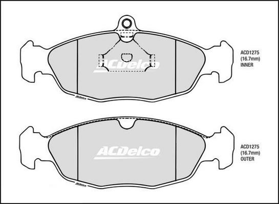 ACDelco ACD1275 - Гальмівні колодки, дискові гальма autocars.com.ua