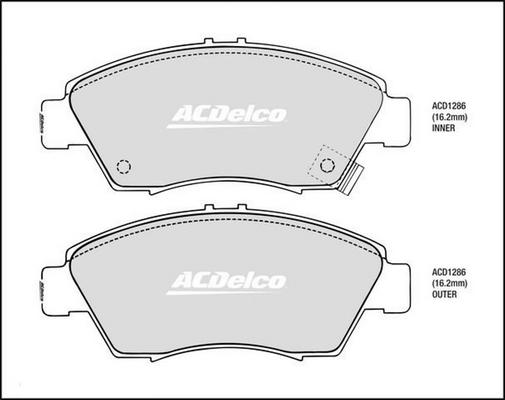 ACDelco ACD1286 - Гальмівні колодки, дискові гальма autocars.com.ua
