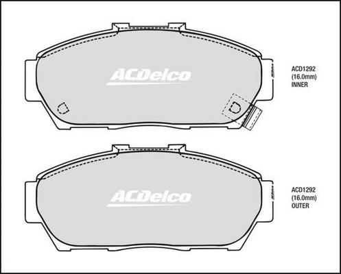 ACDelco ACD1292 - Гальмівні колодки, дискові гальма autocars.com.ua