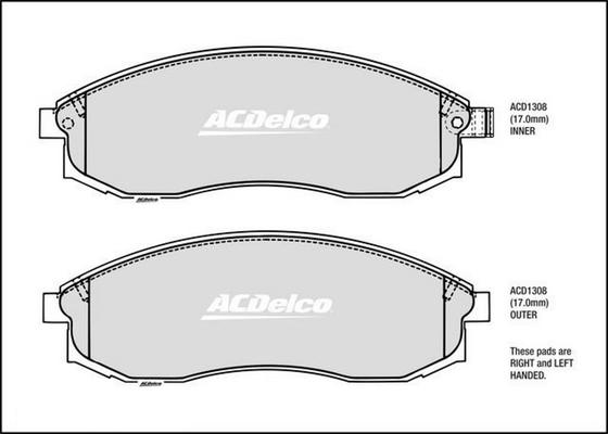 ACDelco ACD1308 - Гальмівні колодки, дискові гальма autocars.com.ua