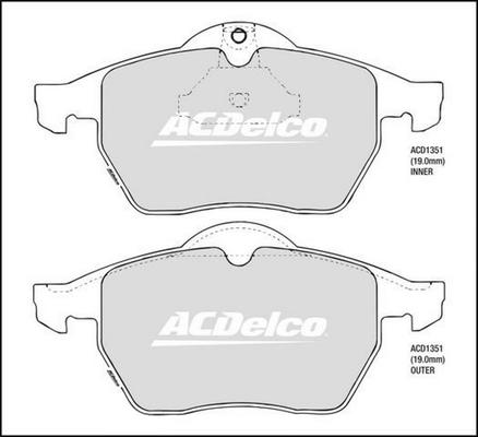 ACDelco ACD1351 - Гальмівні колодки, дискові гальма autocars.com.ua