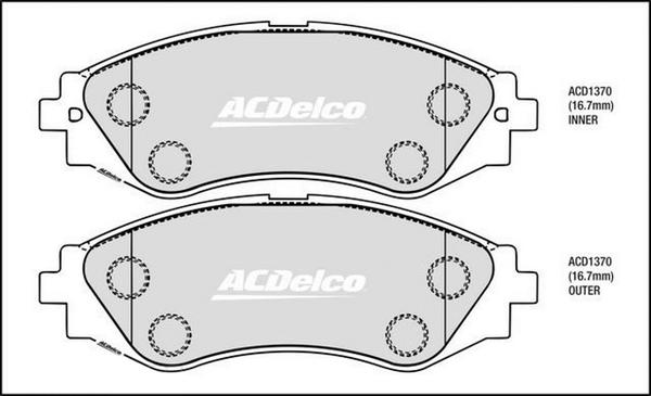 ACDelco ACD1370 - Гальмівні колодки, дискові гальма autocars.com.ua