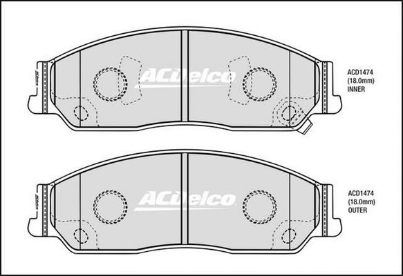 ACDelco ACD1474 - Гальмівні колодки, дискові гальма autocars.com.ua