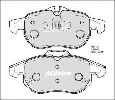 ACDelco ACD1664 - Гальмівні колодки, дискові гальма autocars.com.ua