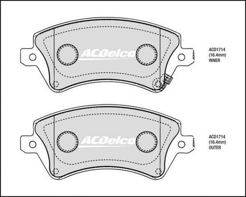 ACDelco ACD1714 - Гальмівні колодки, дискові гальма autocars.com.ua
