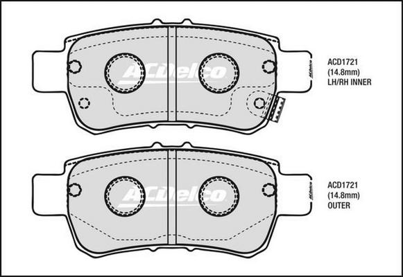 ACDelco ACD1721 - Гальмівні колодки, дискові гальма autocars.com.ua