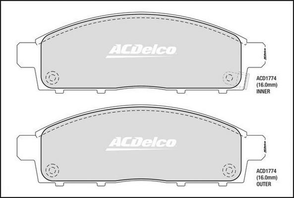 ACDelco ACD1774 - Гальмівні колодки, дискові гальма autocars.com.ua