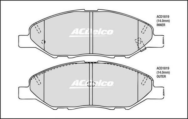 ACDelco ACD1819 - Гальмівні колодки, дискові гальма autocars.com.ua