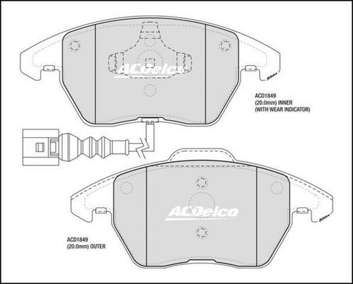 ACDelco ACD1849 - Гальмівні колодки, дискові гальма autocars.com.ua