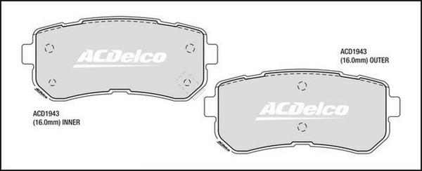 ACDelco ACD1943 - Гальмівні колодки, дискові гальма autocars.com.ua
