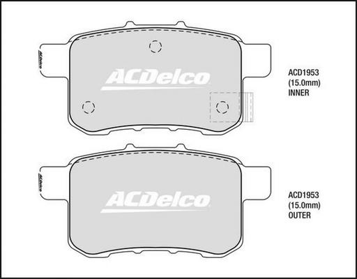 ACDelco ACD1953 - Гальмівні колодки, дискові гальма autocars.com.ua