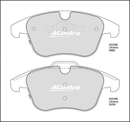 ACDelco ACD1998 - Гальмівні колодки, дискові гальма autocars.com.ua