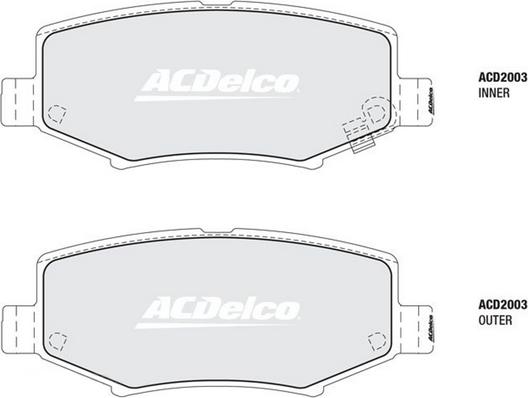 ACDelco ACD2003 - Гальмівні колодки, дискові гальма autocars.com.ua