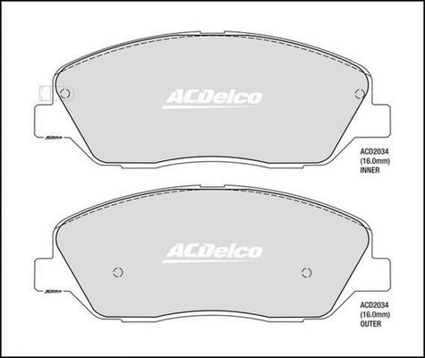 ACDelco ACD2034 - Гальмівні колодки, дискові гальма autocars.com.ua