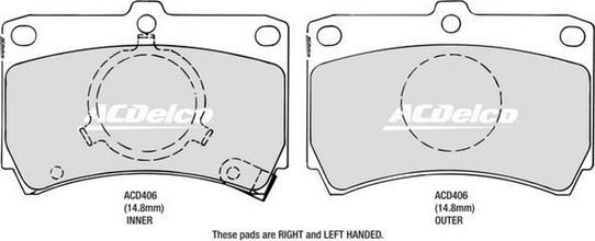 ACDelco ACD406 - Гальмівні колодки, дискові гальма autocars.com.ua
