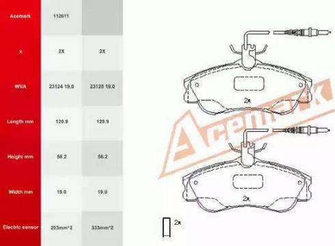 Acemark 112611 - Гальмівні колодки, дискові гальма autocars.com.ua