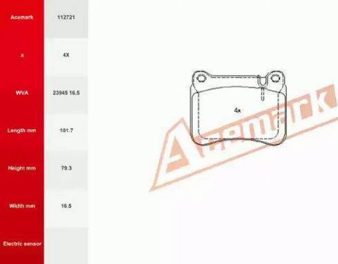 Acemark 112721 - Гальмівні колодки, дискові гальма autocars.com.ua