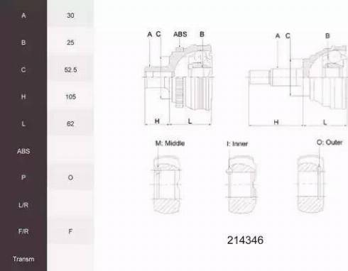 Acemark 214346 - Шарнірний комплект, ШРУС, приводний вал autocars.com.ua