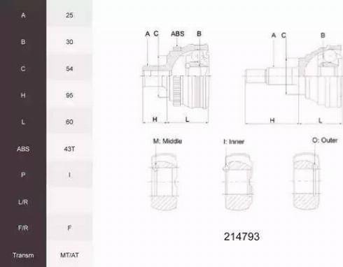 Acemark 214793 - Шарнірний комплект, ШРУС, приводний вал autocars.com.ua