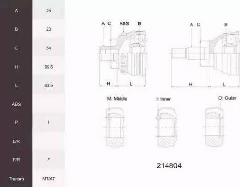 Acemark 214804 - Шарнірний комплект, ШРУС, приводний вал autocars.com.ua