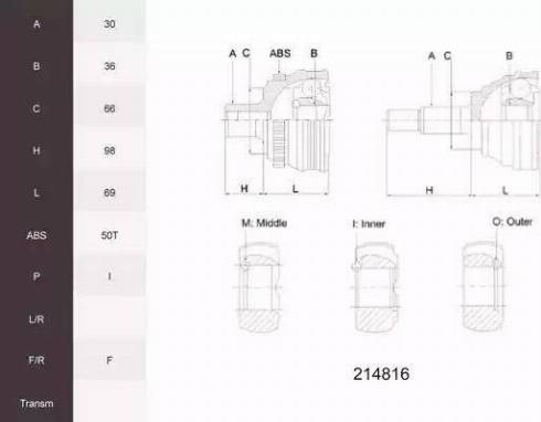 Acemark 214816 - Шарнірний комплект, ШРУС, приводний вал autocars.com.ua