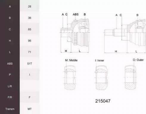 Acemark 215047 - Шарнирный комплект, ШРУС, приводной вал autodnr.net